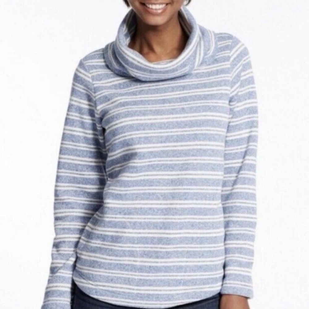 L.L.Bean Blue & White Striped Knit Cowl Neck Sweater Size S